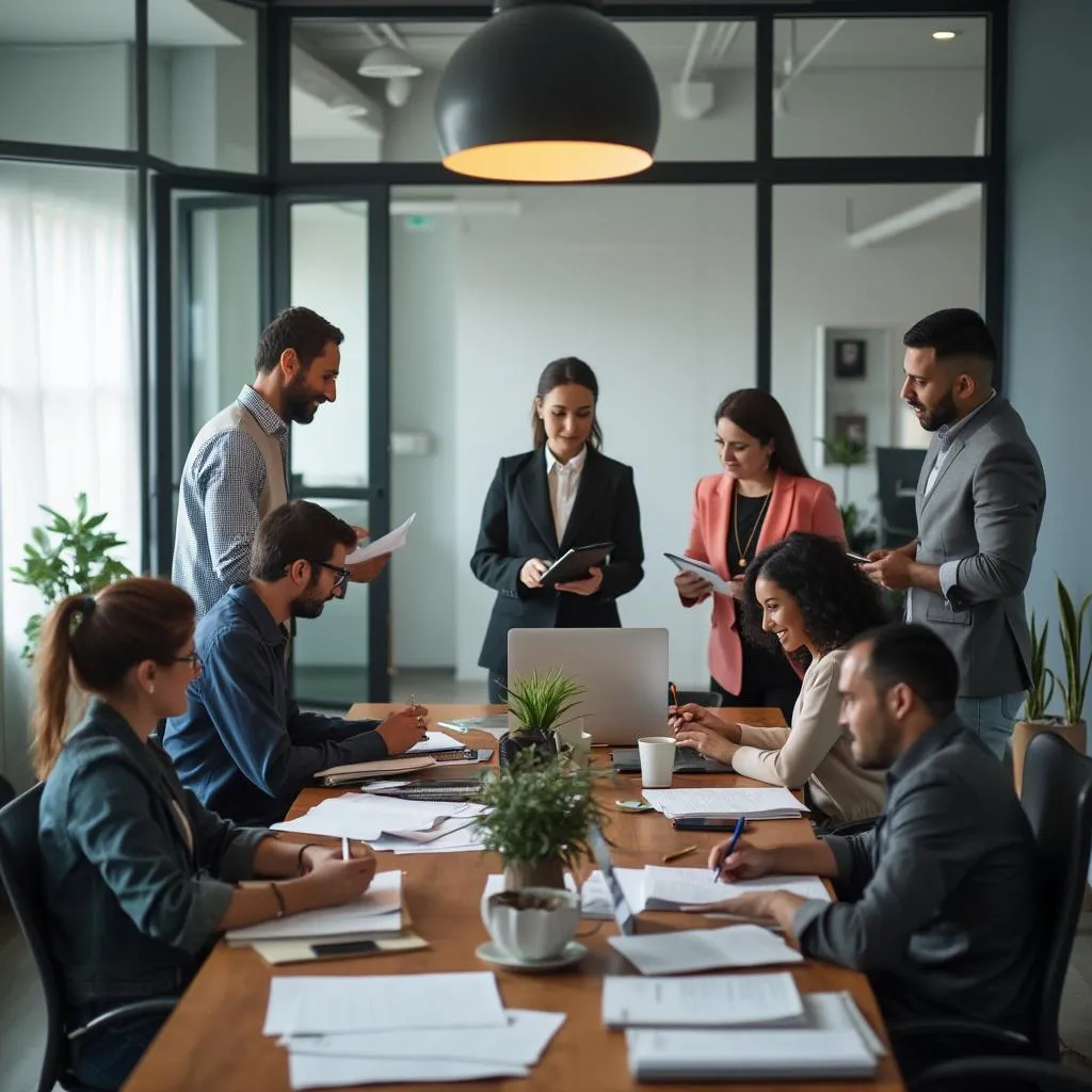 Equipo de asesores fiscales trabajando juntos